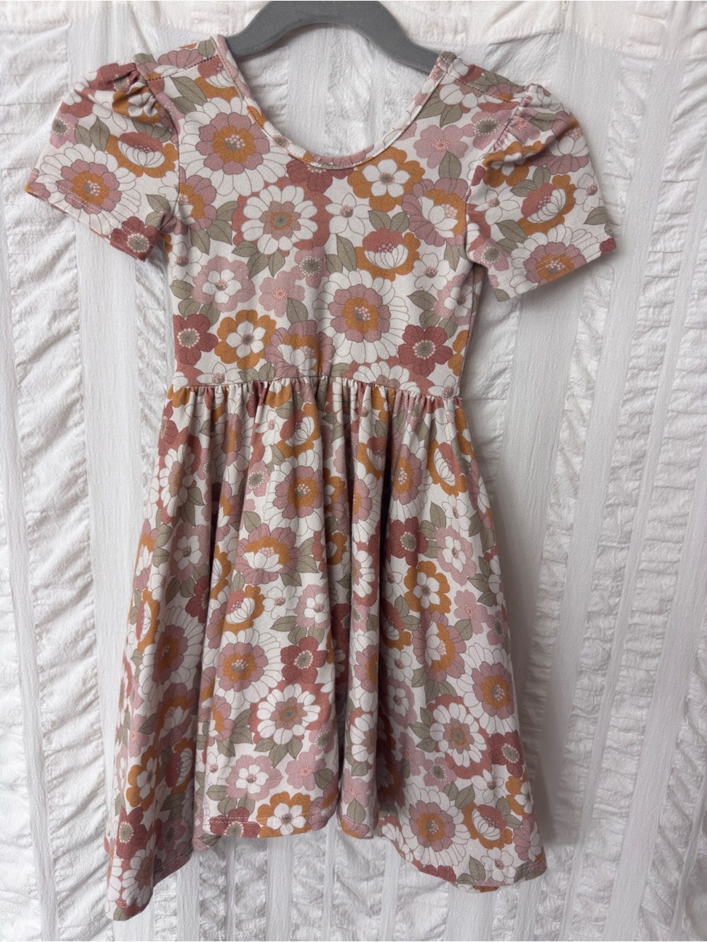 Girls Saint Ida Floral Puff-Sleeve Dress in Fall Colors